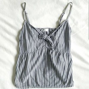 Striped tie front tank top